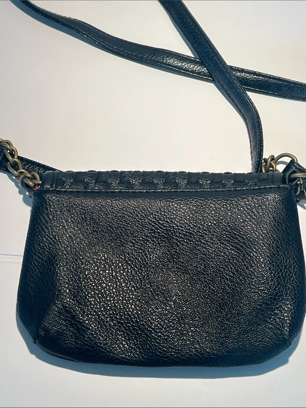 American Rag Black Woven Leather Crossbody with Brass Accent